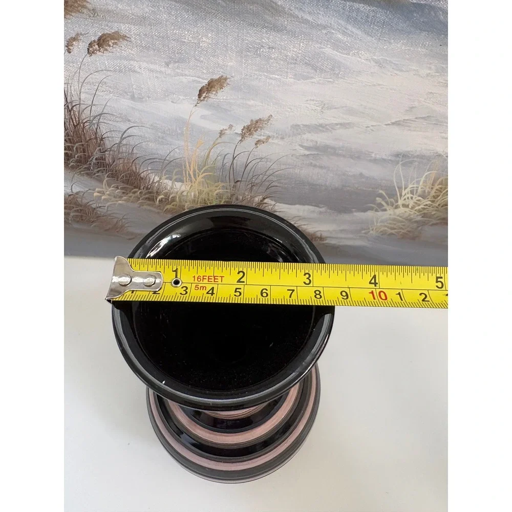 Strehla Keramik West German Pottery Vase 962 Black Pink Striped MCM 8.25
